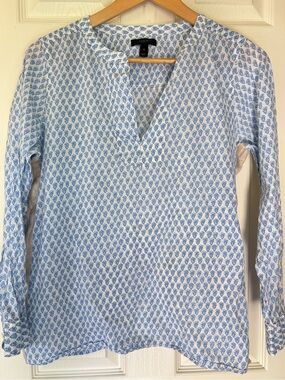 J. Crew White Tunic with Light Blue Floral Print with metallic sides women’s 8